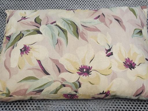 photo of old feather pillow in 40s vintage floral print cotton / rayon fabric #1