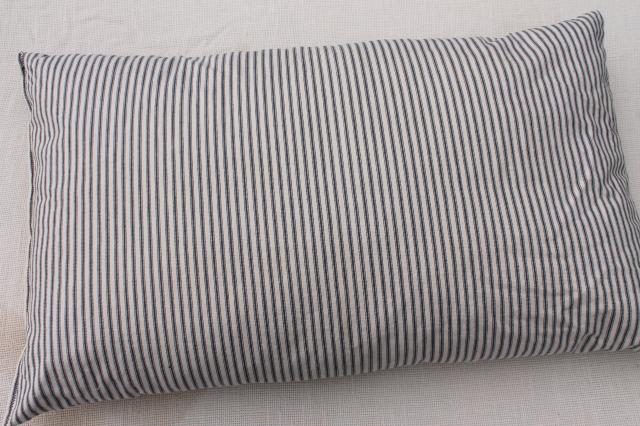 photo of old feather pillow w/ indigo blue striped cotton ticking, rustic primitive country farmhous #1