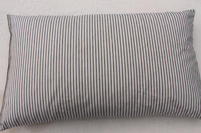 photo of old feather pillow w/ indigo blue striped cotton ticking, rustic primitive country farmhous #3