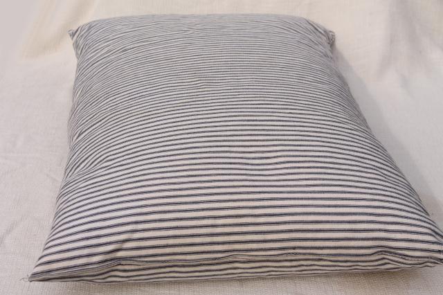 photo of old feather pillow w/ indigo blue striped cotton ticking, rustic primitive country farmhous #4