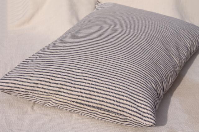 photo of old feather pillow w/ indigo blue striped cotton ticking, rustic primitive country farmhous #5