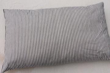 catalog photo of old feather pillow w/ indigo blue striped cotton ticking, rustic primitive country farmhous