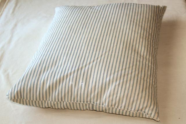 photo of old feather pillow w/ indigo blue striped cotton ticking, rustic primitive country farmhouse #3