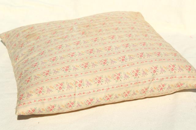 photo of old feather pillow, square seat cushion, grubby vintage flowered ticking fabric #2