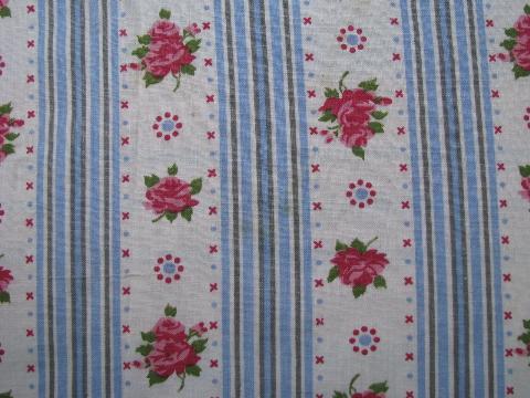 photo of old feather pillow, vintage flowered striped cotton fabric cover #2