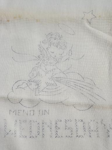 photo of old floursack feed sack towels, kitchen angels days of the week to embroider #5