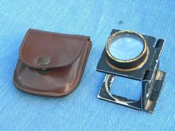 catalog photo of old folding magnifying glass loupe w/brass eyepiece steampunk vintage