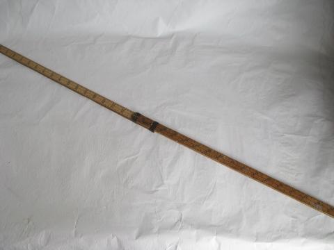 photo of old folding wood measure, yardstick ruler w/ vintage advertising, Wisconsin farm primitive tool #3