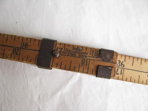 photo of old folding wood measure, yardstick ruler w/ vintage advertising, Wisconsin farm primitive tool #5