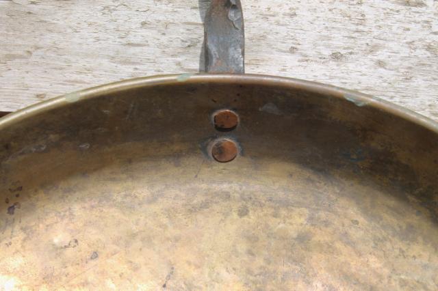photo of old forged iron handle solid brass chestnut pan or bedwarmer to hold hot coals #2