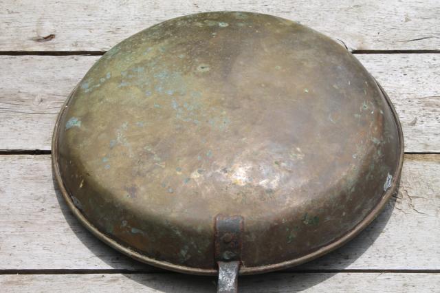 photo of old forged iron handle solid brass chestnut pan or bedwarmer to hold hot coals #7