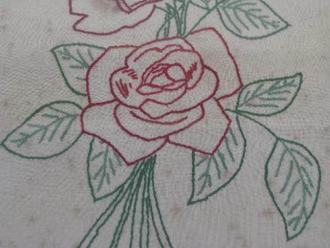 photo of old framed needle work picture, vintage roses embroidery #2