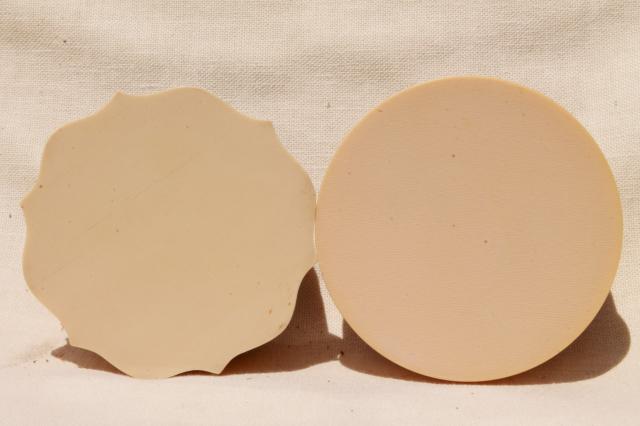 photo of old french ivory celluloid dresser tray and two big round pincushion hat pin holders #7