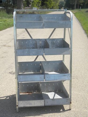 photo of old galvanized metal parts rack, free standing shelf w/ storage bins #1