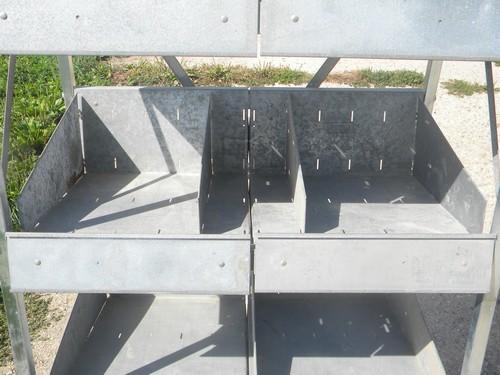 photo of old galvanized metal parts rack, free standing shelf w/ storage bins #8