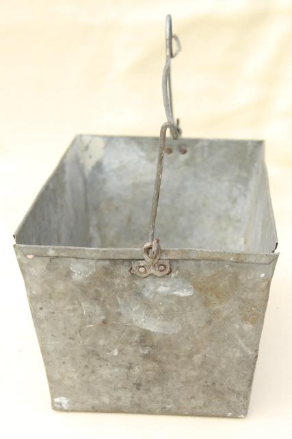 photo of old galvanized zinc metal tool tote box w/ wire handle, rustic primitive vintage patina #4