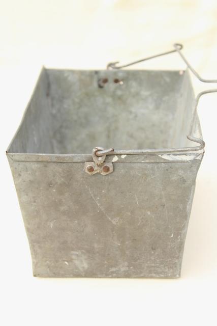 photo of old galvanized zinc metal tool tote box w/ wire handle, rustic primitive vintage patina #6