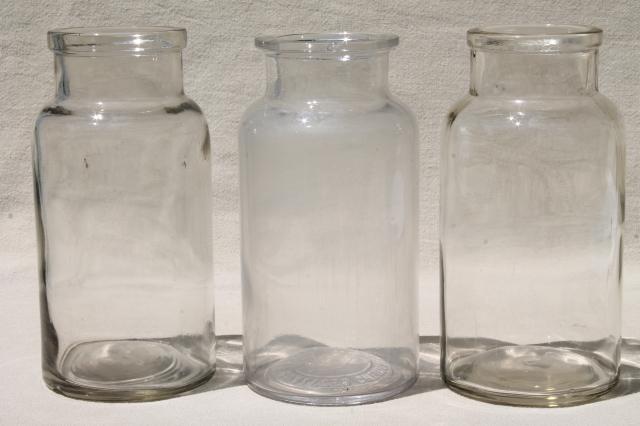 photo of old glass apothecary bottles, vintage clear glass jars lot, bottle canisters or vases #1