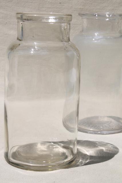 photo of old glass apothecary bottles, vintage clear glass jars lot, bottle canisters or vases #3