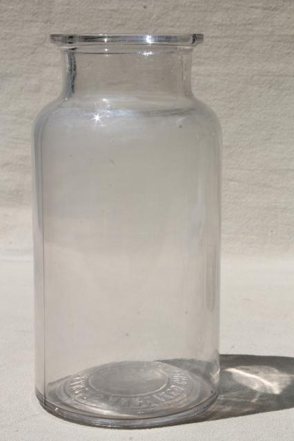 photo of old glass apothecary bottles, vintage clear glass jars lot, bottle canisters or vases #4