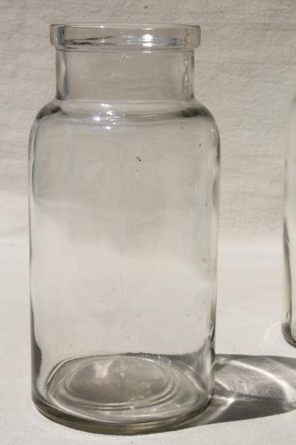 photo of old glass apothecary bottles, vintage clear glass jars lot, bottle canisters or vases #5