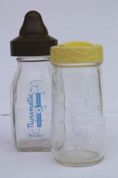 catalog photo of old glass baby bottles lot including vintage Nursmatic bottle w/ brown bakelite lid