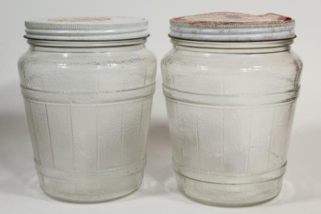 photo of old glass barrel herring jars, primitive country vintage kitchen / pantry storage canisters #5