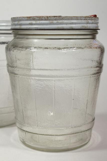 photo of old glass barrel herring jars, primitive country vintage kitchen / pantry storage canisters #6