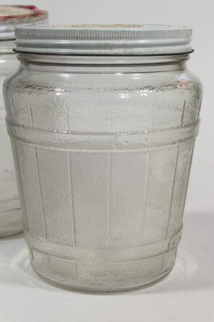 photo of old glass barrel herring jars, primitive country vintage kitchen / pantry storage canisters #10