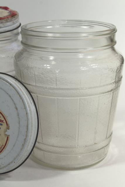 photo of old glass barrel herring jars, primitive country vintage kitchen / pantry storage canisters #11