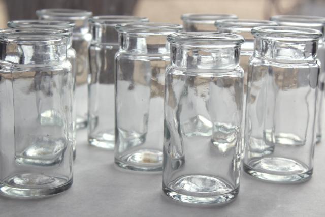 photo of old glass bottle lot, vintage spice set jars or lab glassware pharmacy chemical bottles #1