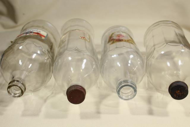 photo of old glass bottles, large vinegar bottle lot w/ some original paper labels #4