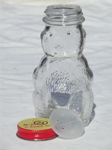 photo of old glass honey bear jar, figural bottle savings bank / candy container #4