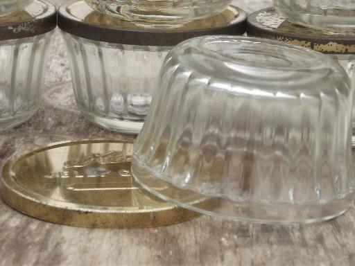 photo of old glass jelly mold preserves jar lot, vintage jelly glasses w/ metal lids #11