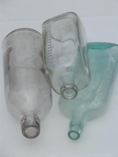 photo of old glass medicine bottle lot, clear & aqua glass antique vintage bottles #2