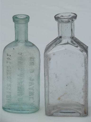 photo of old glass medicine bottle lot, clear & aqua glass antique vintage bottles #4