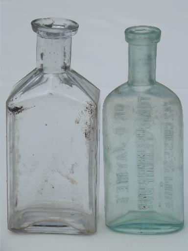 photo of old glass medicine bottle lot, clear & aqua glass antique vintage bottles #6