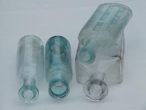 photo of old glass medicine bottle lot, clear & aqua glass antique vintage bottles #9