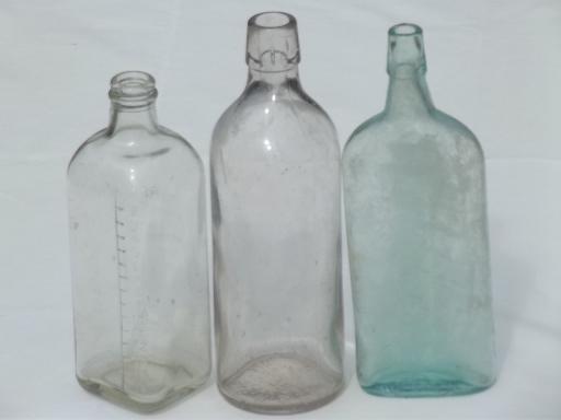 photo of old glass medicine bottle lot, clear & aqua glass antique vintage bottles #10