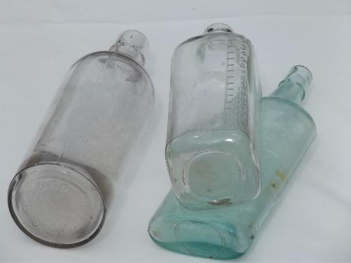 photo of old glass medicine bottle lot, clear & aqua glass antique vintage bottles #11