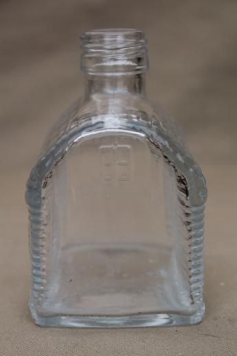 photo of old glass syrup bottle, barn or cabin house figural glass bottle #3