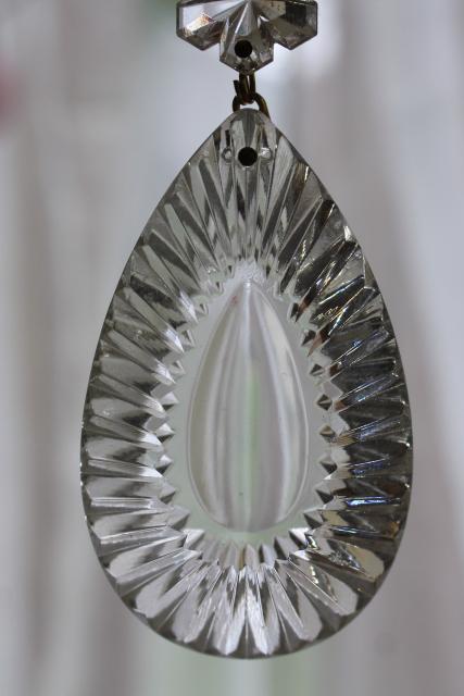 photo of old glass teardrop prisms, chandelier or lamp lusters, large egg shaped cut crystal drops #3