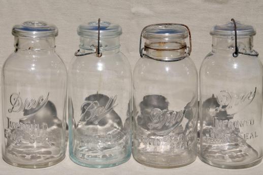 photo of old glass two quart canning jars, vintage wire bail lid fruit jar canisters #1