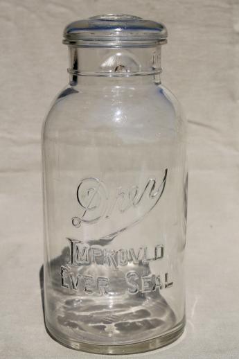 photo of old glass two quart canning jars, vintage wire bail lid fruit jar canisters #3