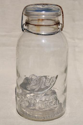 photo of old glass two quart canning jars, vintage wire bail lid fruit jar canisters #6