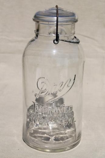 photo of old glass two quart canning jars, vintage wire bail lid fruit jar canisters #7