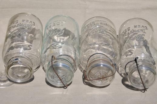 photo of old glass two quart canning jars, vintage wire bail lid fruit jar canisters #9