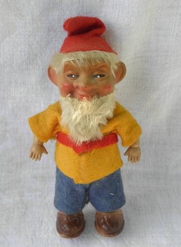 photo of old gnome or dwarf, vintage hard plastic doll w/ colored felt clothes #1