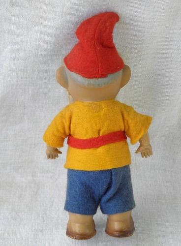 photo of old gnome or dwarf, vintage hard plastic doll w/ colored felt clothes #2