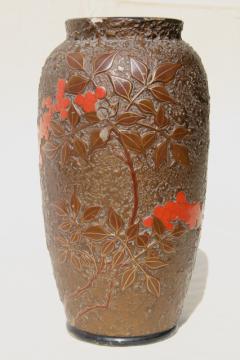 catalog photo of old gold orange bittersweet berries vase, lacquer painted ceramic vintage Made in Japan